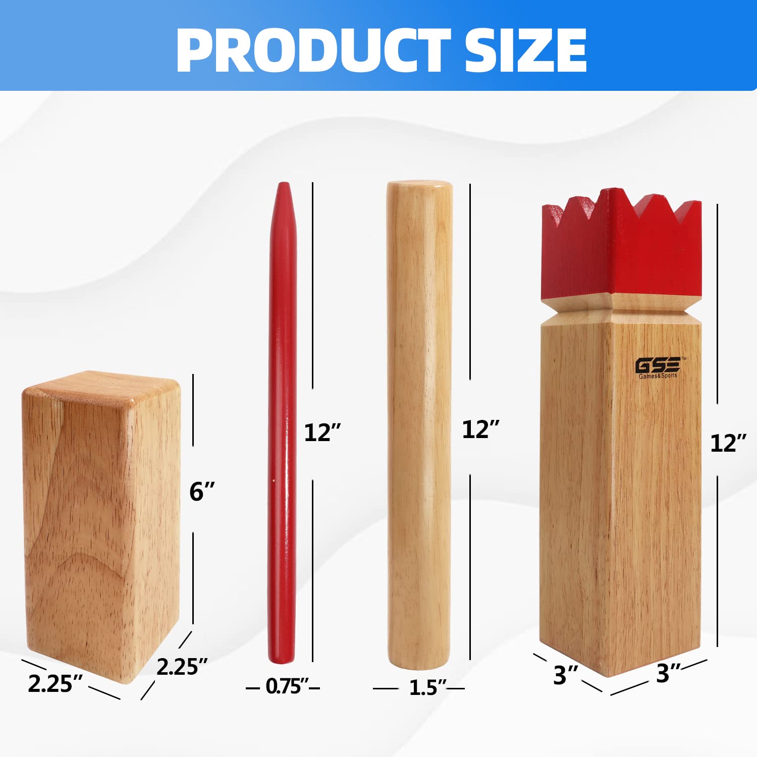 GSE Games & Sports Expert Wooden Throwing Game, 12 Numbered Block Toss Yard Game/Kubb Yard Game Set with Carrying Bag for Outdoor Backyard Lawn, Park with Family and Friends