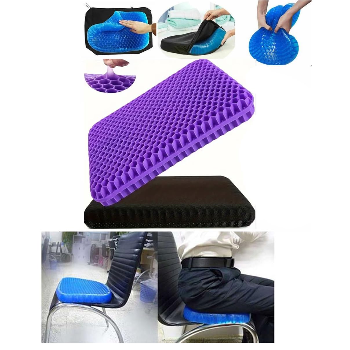 1 x GEL Seat Cushion With Cover -EGG Seat Cushion, Tailbone & Lumbar Support, Truck Driver, Wheelchair, Office Chair, HONEYCOMB Seat Cushion, Orthopaedic Seat Cushion Support Pad (1 Cushion)