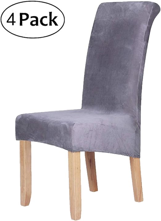 Stretch Chair Covers for Dining Room,Silver Grey Set of 4 Velvet Large
