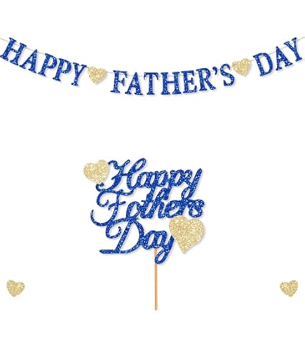Decorazioni Festa Del Papà - Stendardo Glitter Blu 'Happy Dad' E Topper Per Torta - 3m - 5