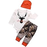 Gureui Newborn Baby Boy Clothes Long Sleeve Romper Onesie Camo Pants with Hat Infant Outfit