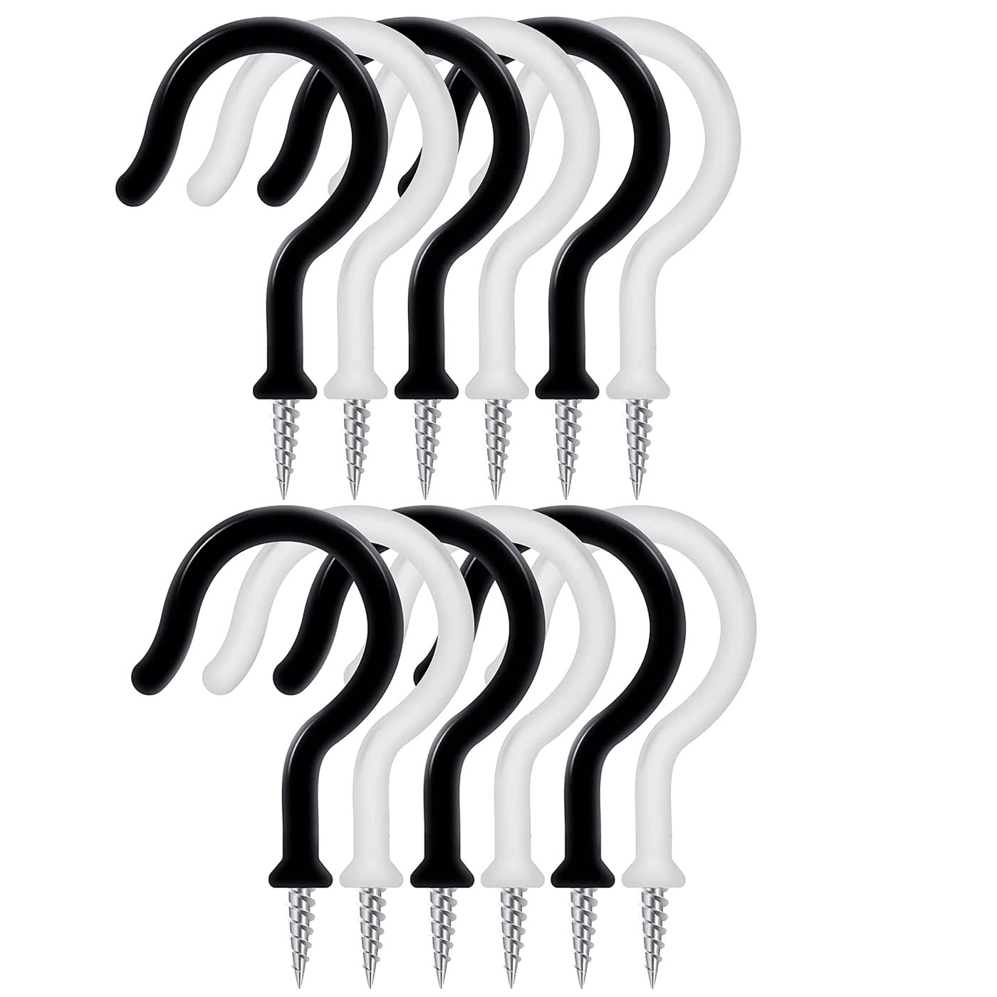 Merriway BH07592 70 Pcs Assorted Cup Hooks Black & White Plastic Coated