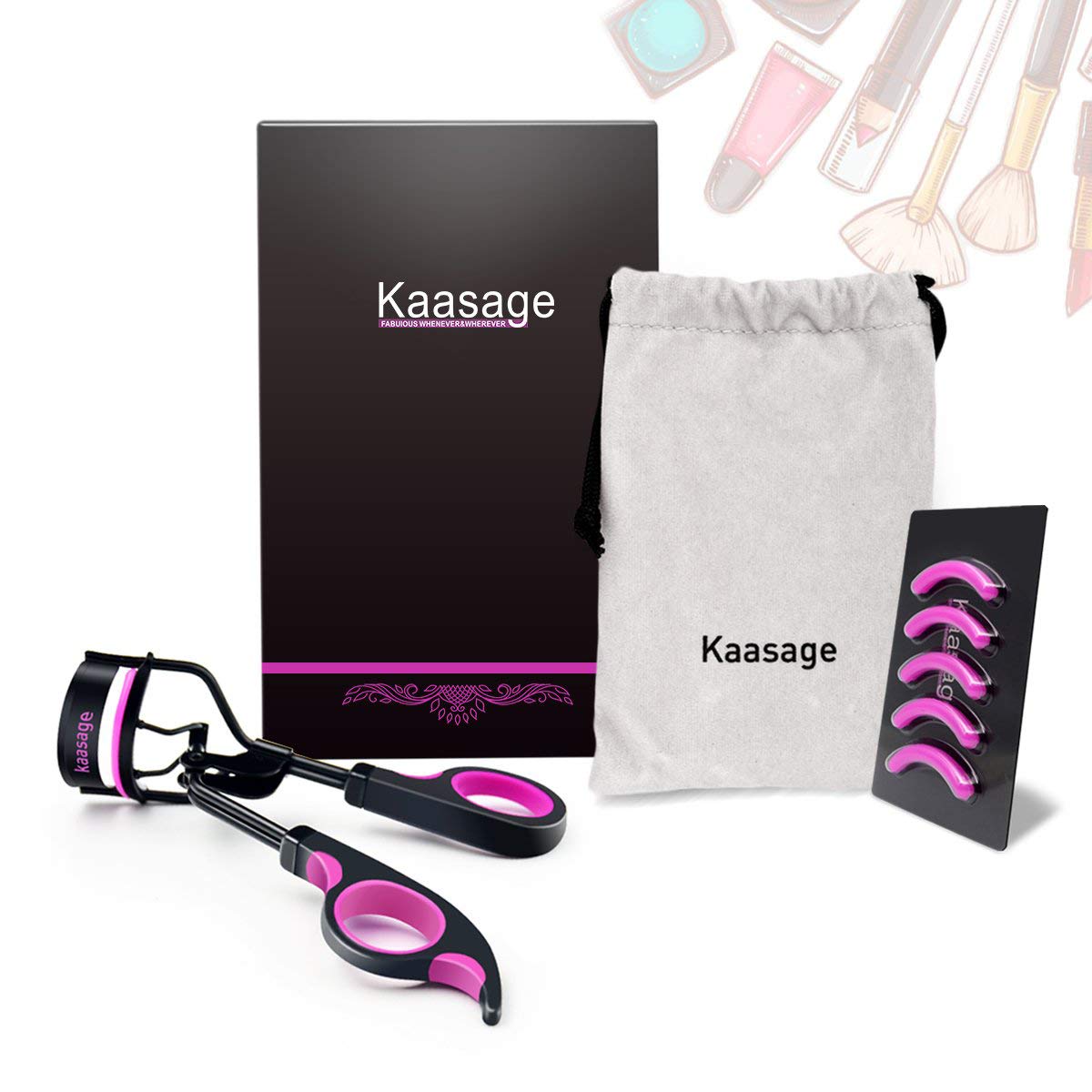 Kaasage Eyelash Curler Makeup with Advanced Silicone Pressure Pad & Tweezer and Satin Bag & Fits All Eye Shapes Get The Perfect Curl in 8 Seconds : Beauty