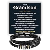 CALLA DECORGIFTS To My Grandson Bracelet from Grandma and Grandpa, Leather Bracelet For Grandson From Grandparents, Graduation Gift For Grandson, Grandson Birthday With Message Card and Gift Box.