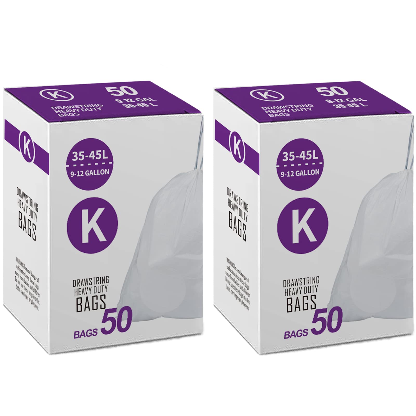 Photo 1 of Code K Heavy Duty Trash Bags 1.2 MIL THICK Compatible with simplehuman Code K | 9-12 Gallon / 35-45 Liter Drawstring White Garbage Can Liners Heavy Duty Plastic Trash Bags 50 Count 2 Packs