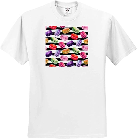 Amazon Co Jp Anne Marie Baugh水彩画黒と白のストライプのtシャツでかわいいフランスのマカロンのクッキー 服 ファッション小物
