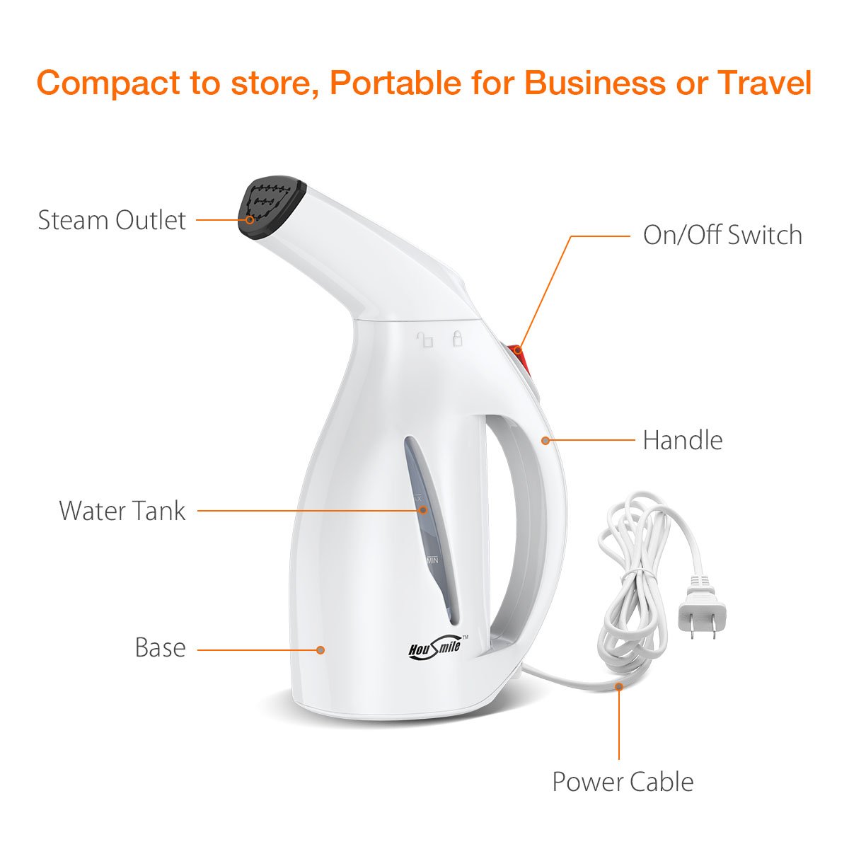 Housmile Garment Steamer 60ml Fast Heat-up Handheld Portable Fabric Clothes Steamer with Brush For Clothes Perfect for Home and Travel