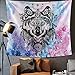 INTHouse Galaxy Wolf Tapestry Wall Hanging Starry Night Tapestry Psychedelic Tapestry Mandala Wall Tapestry Moon Star Tapestry Galaxy Decor for Bedroom College Dorm Room