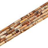 28Pcs 4x13mm Genuine Picture Jasper Cylinder Precious Stone Tube Loose Beads for Jewelry Making 15 inch