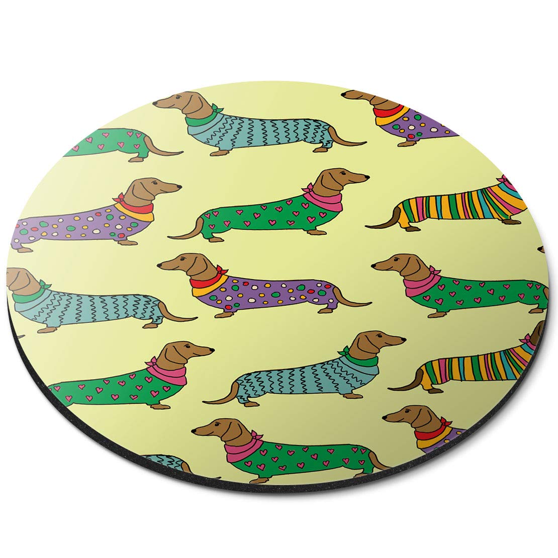 Destination Vinyl Ltd Funny Dachshund Sausage Dogs - Flexible Round 5mm Rubber Mouse Mat Pad Office Home Novelty Printed Desk Accessory 21466
