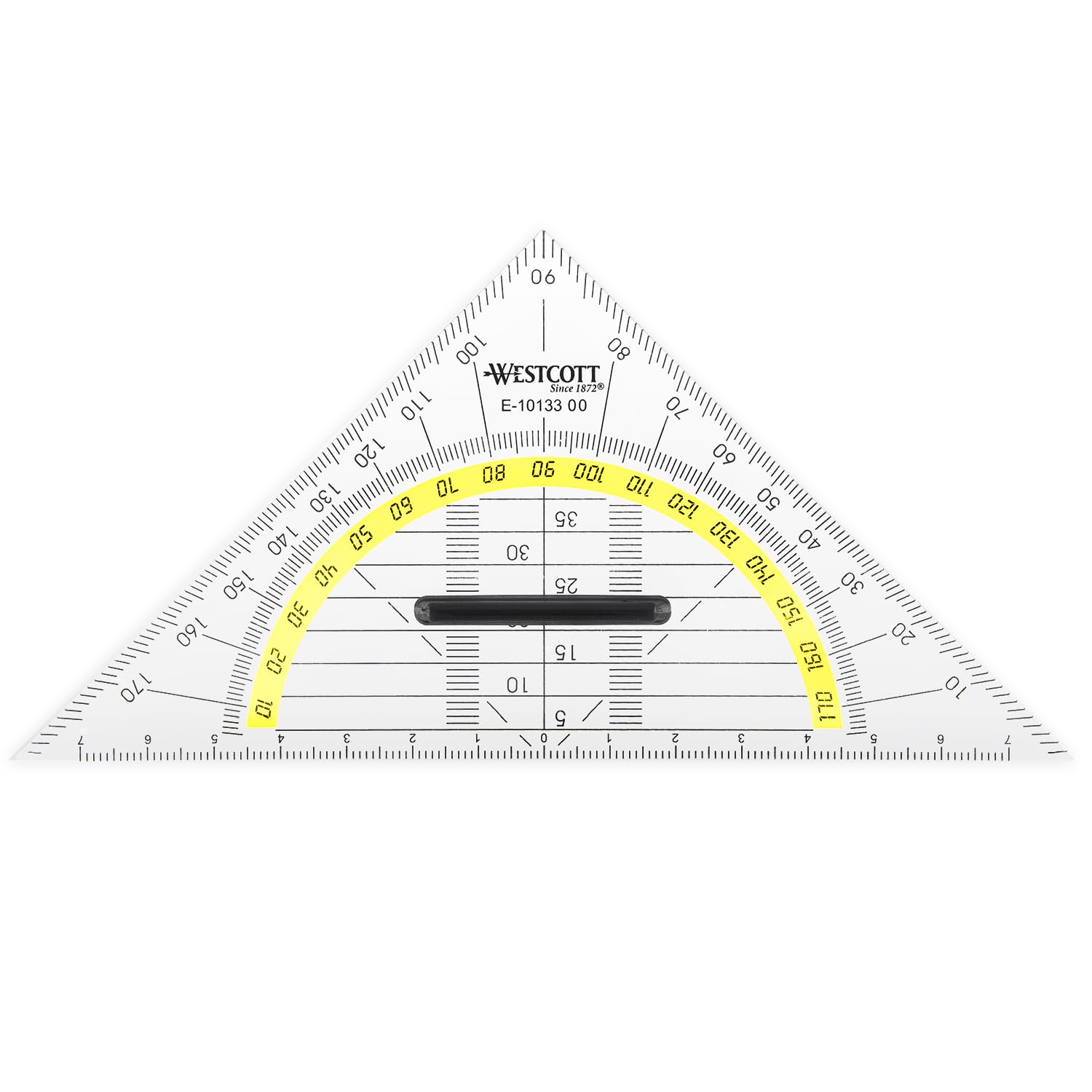 Westcott 14 cm Set Square with Removable Handle, Transparent Plastic Set Square with Yellow Scale, Technical Scale & Protractor for School, University or Office, E-10133 00 — image 1