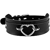 Tosmifairy Thick Black Faux Leather Choker Collar with Heart Ring, Gothic Punk Rock Emo Necklace for Women Cosplay