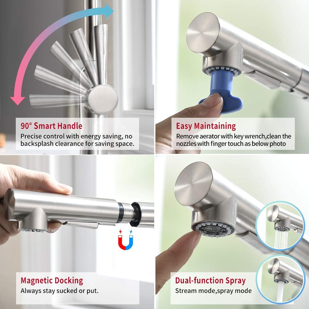 Kitchen Faucet with Pull Out Sprayer in Stainless Steel, Crea Pot Filler Faucet with Magnetic Pull Out Sprayer, Bar Sink Faucet - - 