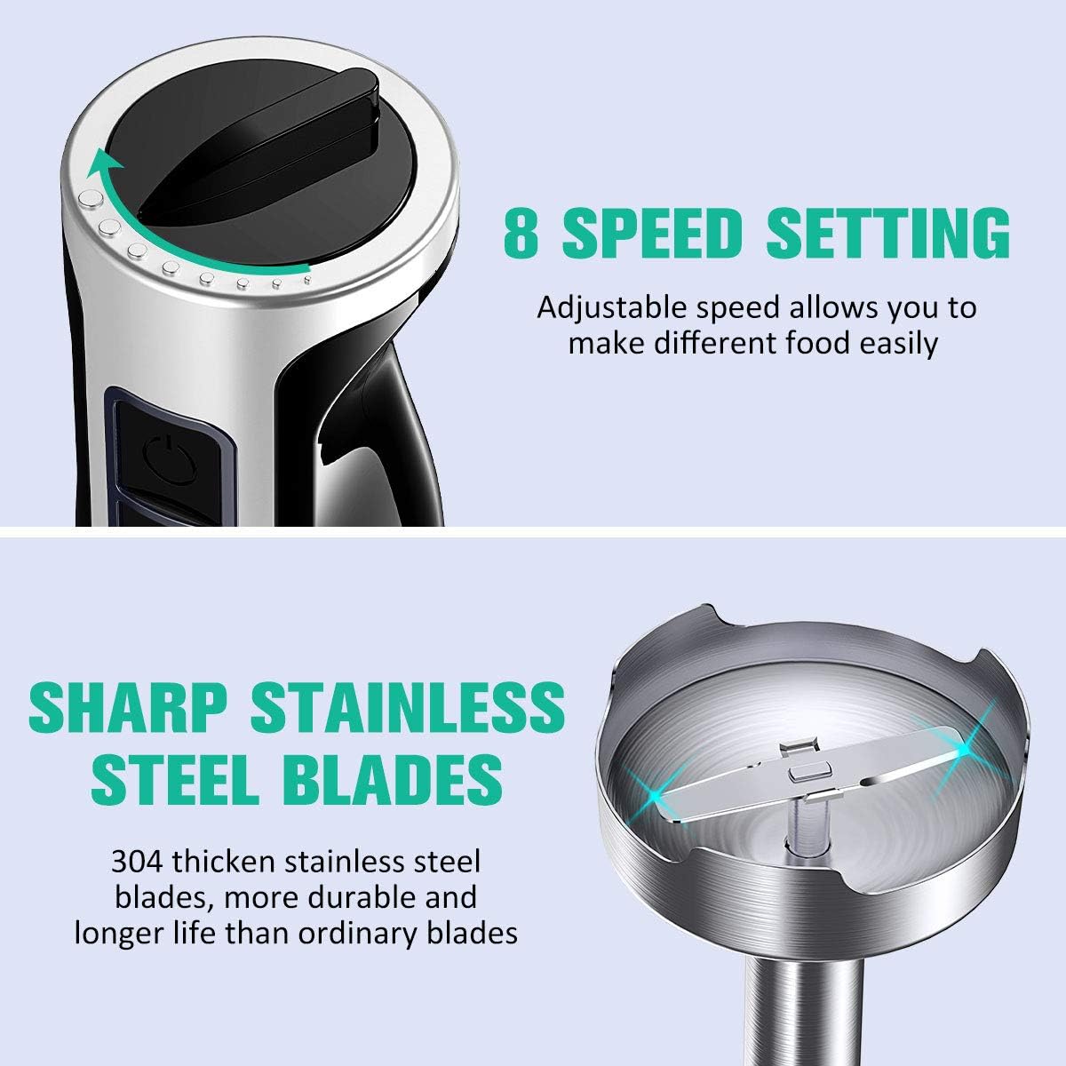 COMSOON Immersion Blender, 3-in-1 500W Multifunctional Hand Blender, Turbo Design & 8 Speed Stick Blender with Detachable Shaft, Whisk & Milk Frother for Making Smoothies, Puree, Baby Food, Soup, etc: Kitchen & Dining