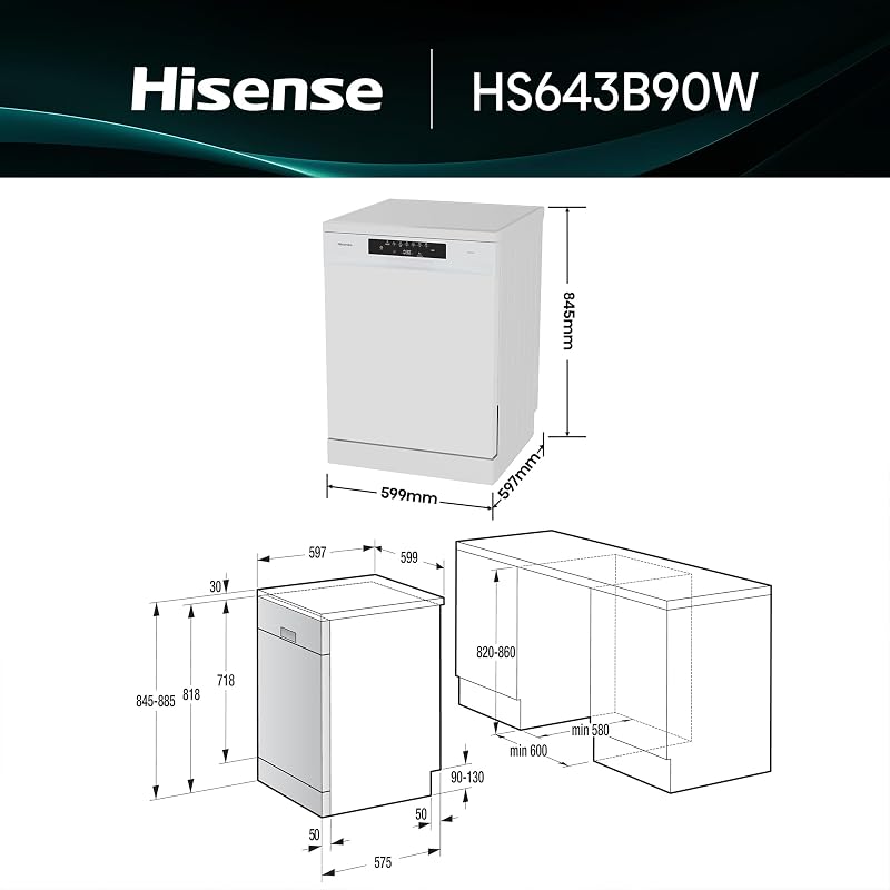 HS643B90W - Lavavajillas Clase B, 15 Servicios, Fondo 60cm, Secado Extra, Programa Automático, Tercera Bandeja, Programa Corto 1 hora, 15 Servicios, Aqua Protect System, Control Táctil, Blanco
