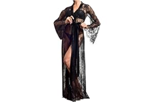 Lace Robes for Women Sexy Long Lingerie Robe for Women Sheer Kimono Lingerie See Through Boudoir Outfits