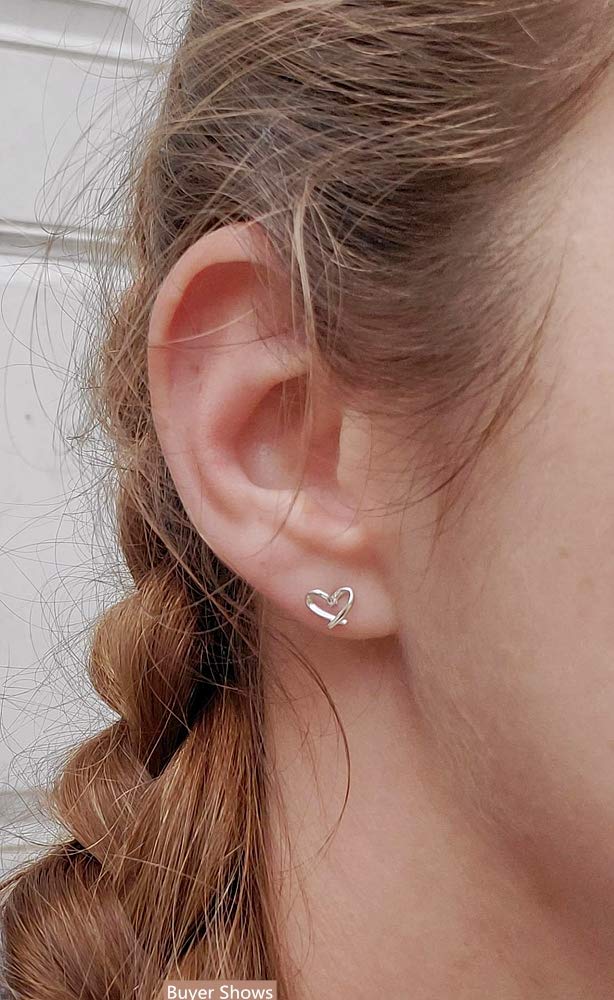 Dtja Minimalist Heart Sterling Silver Earrings for Women Girls Teens Charm Hollow Love Hearted Stud Tiny Small Cartilage Tragus Post Pin Hypoallergenic Pierced Ear Christmas Birthday Halloween Thanksgiving Jewelry Gifts