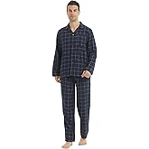 LANBAOSI Flannel Pajamas for Men Set Long Sleeve Soft Cotton Loungewear Sleepwear Plaid Shirt Pants Pjs Top Bottom