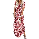 Jeqeocafy Women Summer Long Sundress Crewneck Short Sleeve Maxi Dress 2026 Casual Loose Beach Dress with Pockets