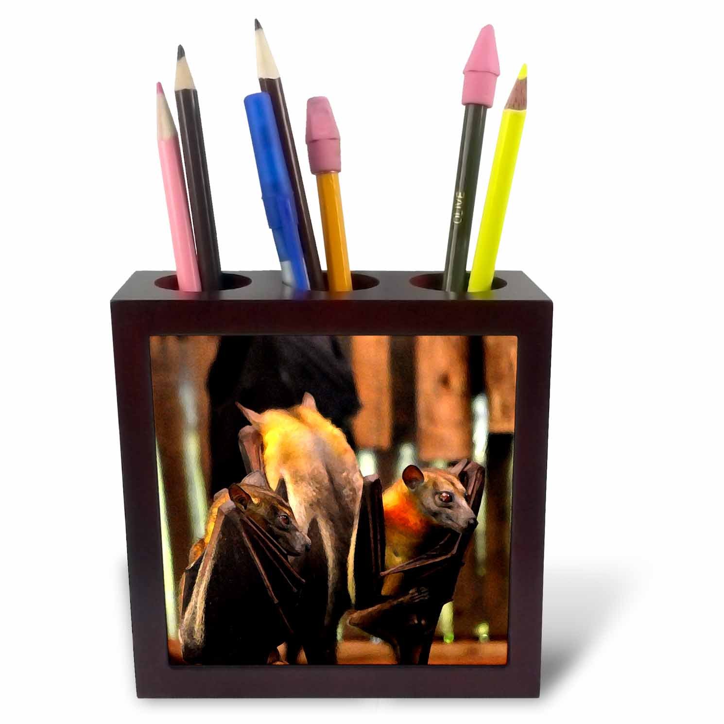 3dRose Bat Painting Critter Animal Standing Up-Tile Pen Holder, 5-Inch (Ph_215944_1), 5 Inches