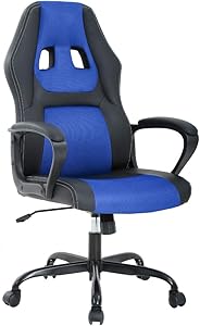 Ergonomic Office Chair Desk Chair PC Gaming Chair Rolling PU Leather Swivel Chair Executive Computer Chair Lumbar Support for Women, Men(Blue)