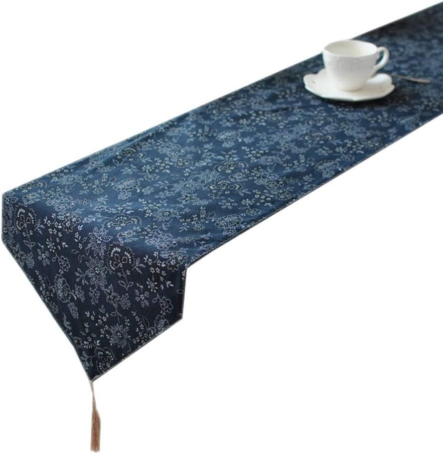 KYEEY Table Runner Modern Handmade Table Runner Cover Dark Blue For Rustic Boho Wedding Bridal Shower Decor for Kitchen Table (Color : Dark blue, Size : 12''x71'')