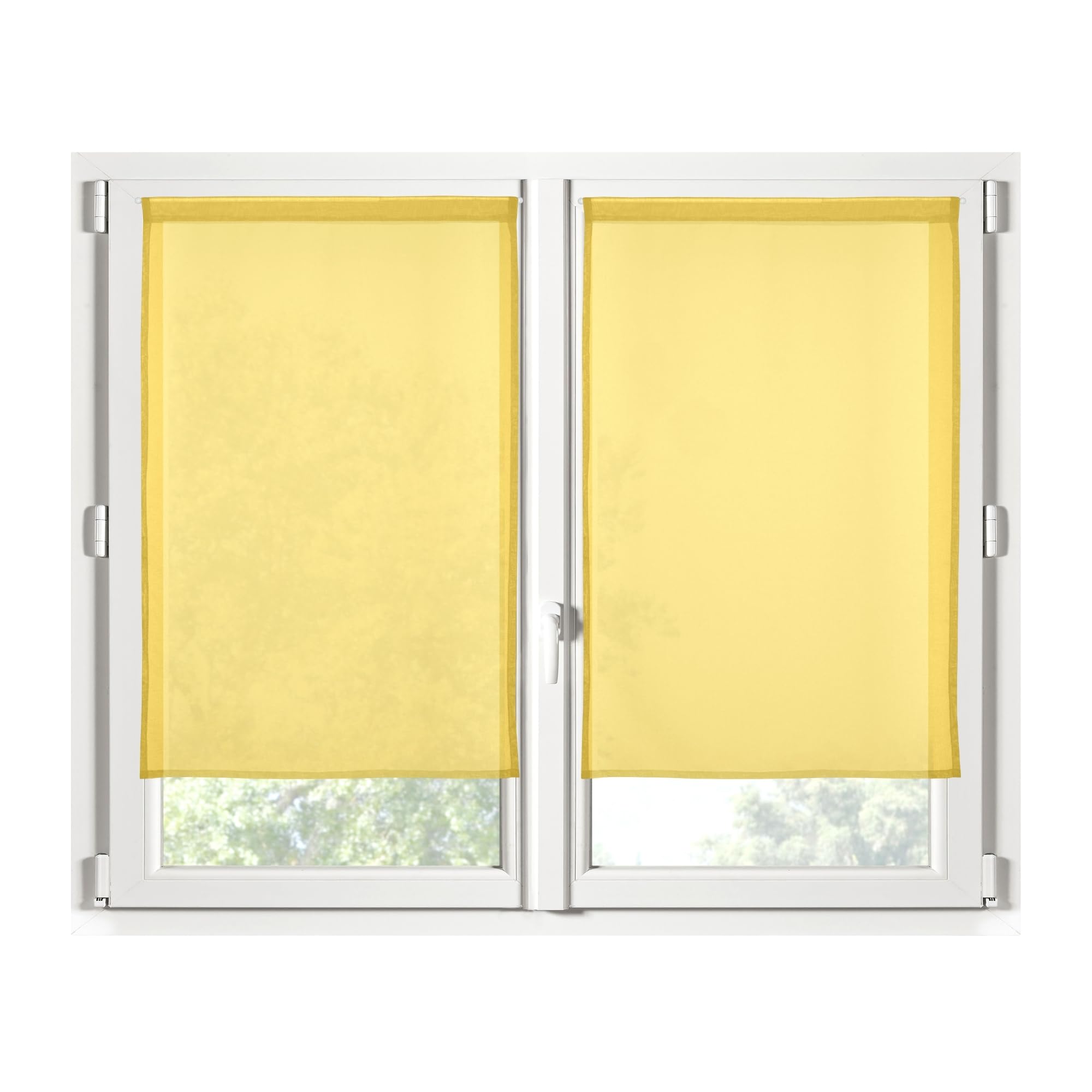 STOF - Pair of Half Curtains - Size 60 x 120 cm - 100% Polyester - Colour Yellow - Monna Model - Glazed - Privacy and Transparency - Plain