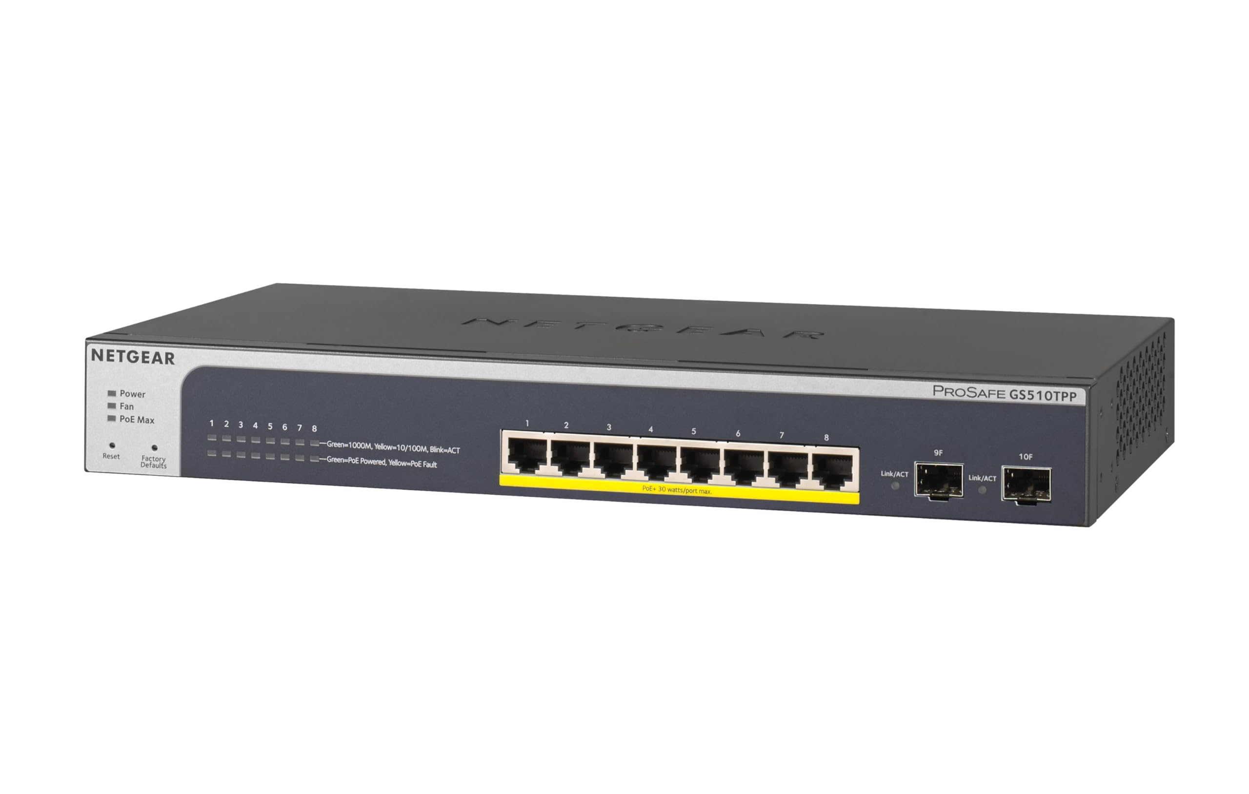 NETGEAR 10-Port Gigabit Ethernet Smart Managed Pro PoE Switch (GS510TPP) - with 8 x PoE+ @ 190W, 2 x 1G SFP, Desktop/Rackmount, and ProSAFE Lifetime Protection, Black