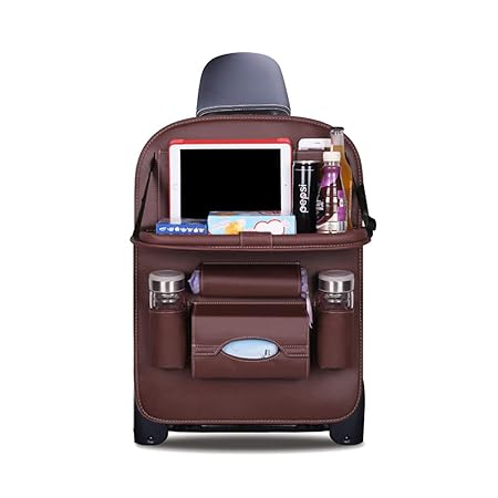 Ergocar Auto Organizer Rückenlehnenschutz Luxus Autositzschutz aus PU-Leder mit faltbarem Tablethalter wasserdicht Rückenlehnenschutz Rückenlehnen-Tasche für Kinder (Mokka - 1 Pack)