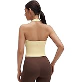 SUUKSESS Women Padded Halter Sports Bra Backless Longline Workout Crop Tank Tops