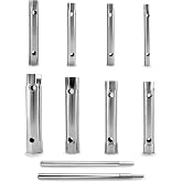 QWORK Spark Plug Wrench Set, Box Spanner Set, 10 Pcs Tubular Spanners, Steel Tube Spanner and T Bar Tool Kit 6 x 7-20 x 22 mm with 2 Tommy Bars