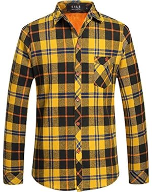 Men's Fleece Lining Checkered Slim Fit Casual Thermal Flannel Shirt