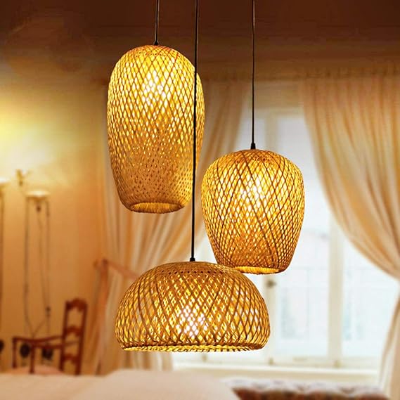 Bamboo Lantern Pendant Lamp, Retro Japanese Style E27 Chandelier