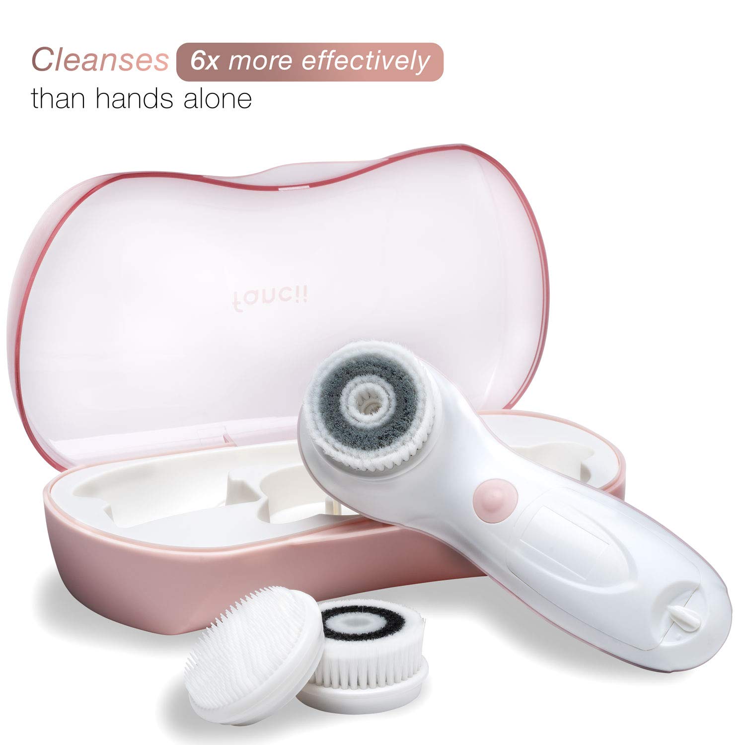 Waterproof Facial Cleansing Spin Brush Set with 3 Exfoliating Brush Heads - Complete Face Spa System by Fancii - Advanced Microdermabrasion for Gentle Exfoliation and Deep Scrubbing (Blush): Beauty