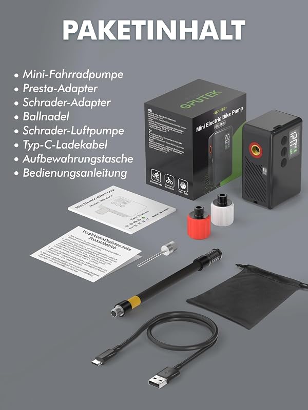 Mini Fahrradpumpe Elektrisch 120PSI Elektrische Luftpumpe Manometer Rennrad