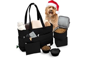 RUBYLOO Puffer Dog Travel Bag for Dog Moms – Doggy Diaper Bag with Pet Bowls & Food Storage or Everyday Puffy Tote – Christmas Doggy Mom Gifts for Women – Lightweight, Travel-Ready Gift for Pet Lovers - Black