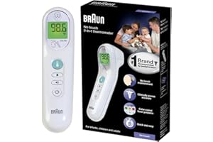 Braun No Touch 3-in-1 Thermometer for Adults, Kids & Babies, Measures Forehead, Liquid and Food Temps, Professional Accuracy & Color Coded Fever Guidance