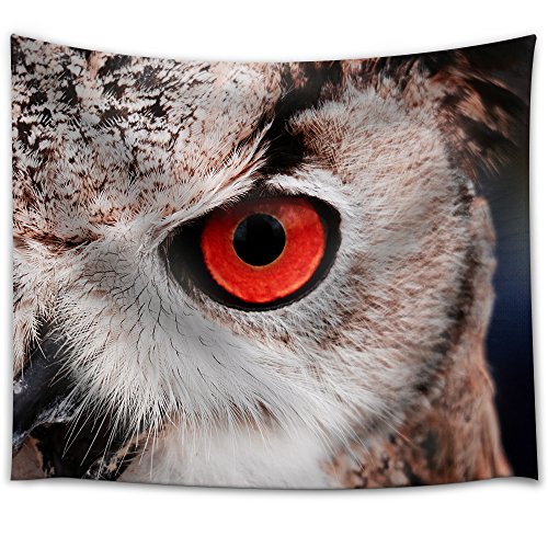 Closeup Of An Owl With Red Eyes Fabric Wall Tapestry Wall26