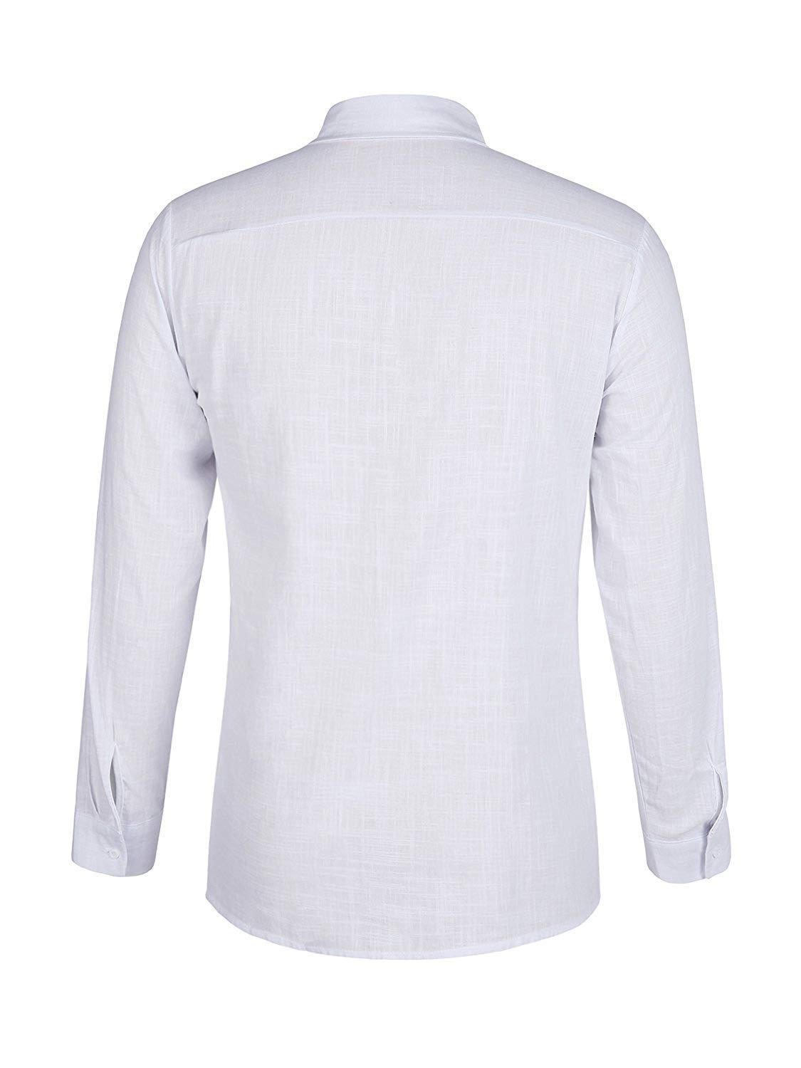 ThusFar Men\'s Button Up Linen Shirts - Summer Long Sleeve Button Down Hippie Shirts X-Large White