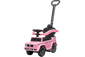 BEST RIDE ON CARS KIDS RIDE ON CARS & TOYS Best Ride On Cars Kids Outdoor Stroller Mercedes G-Wagon 3-in-1 Push Car with Detachable Handle, Safety Rails, and Working Horn, Baby Pink