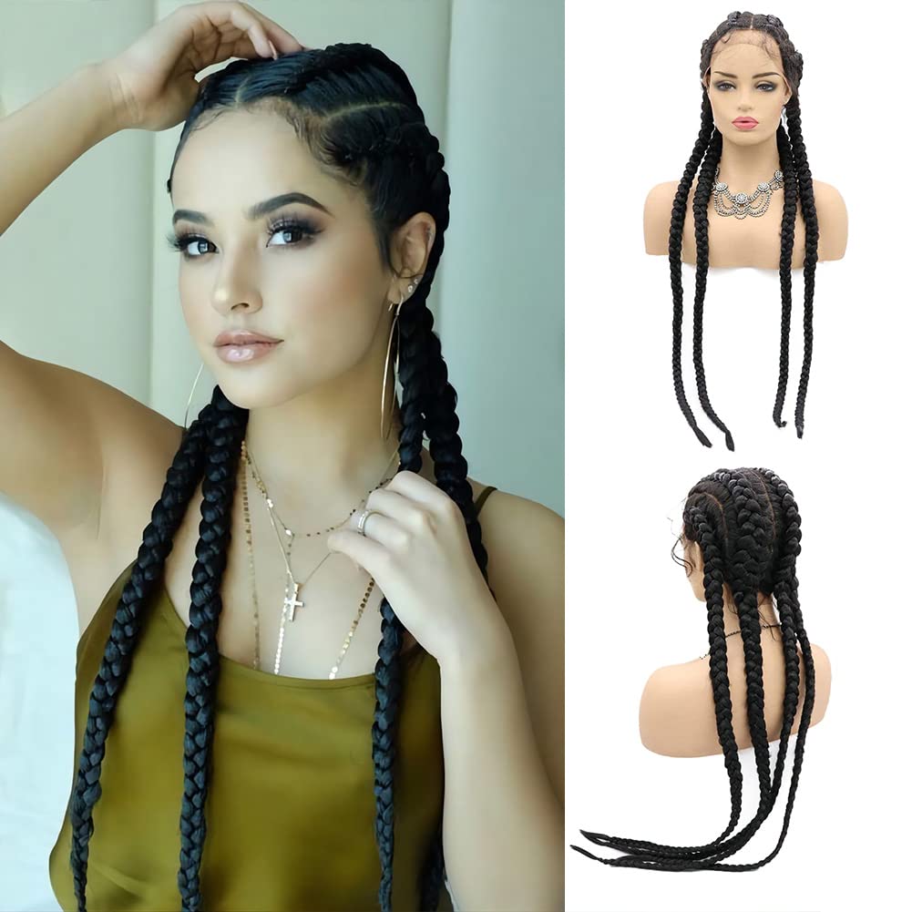 AFBeauty Black Front Lace Braided Wig 4 Twist Braids With Baby Hair Wigs For Women Heat Resistant Fiber 30 Inches Themed Party Christmas Or Cosplay