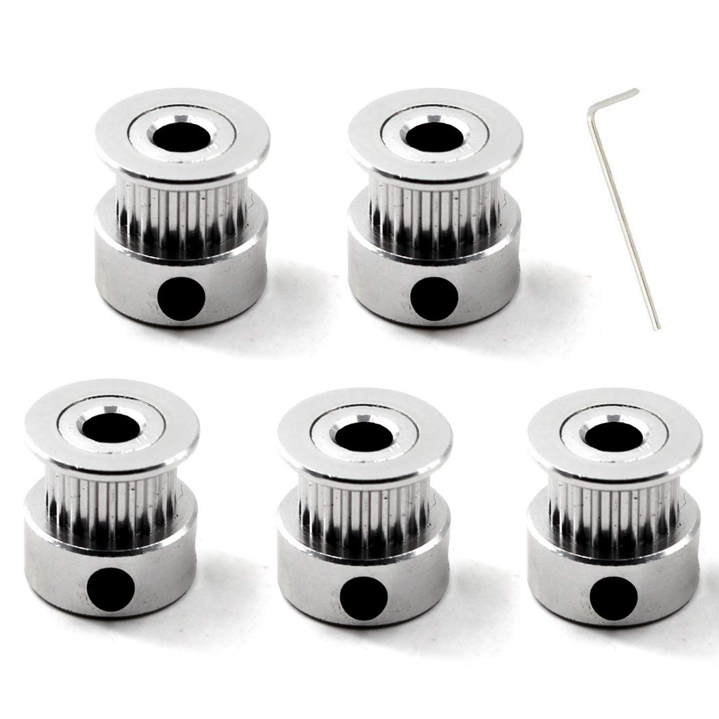 GT2 Aluminum Timing Belt Pulley kit 20 Teeth Bore 5mm and M3 Wrench for 3D Printer 6mm Width Timing Belt (Pack of 5pcs)