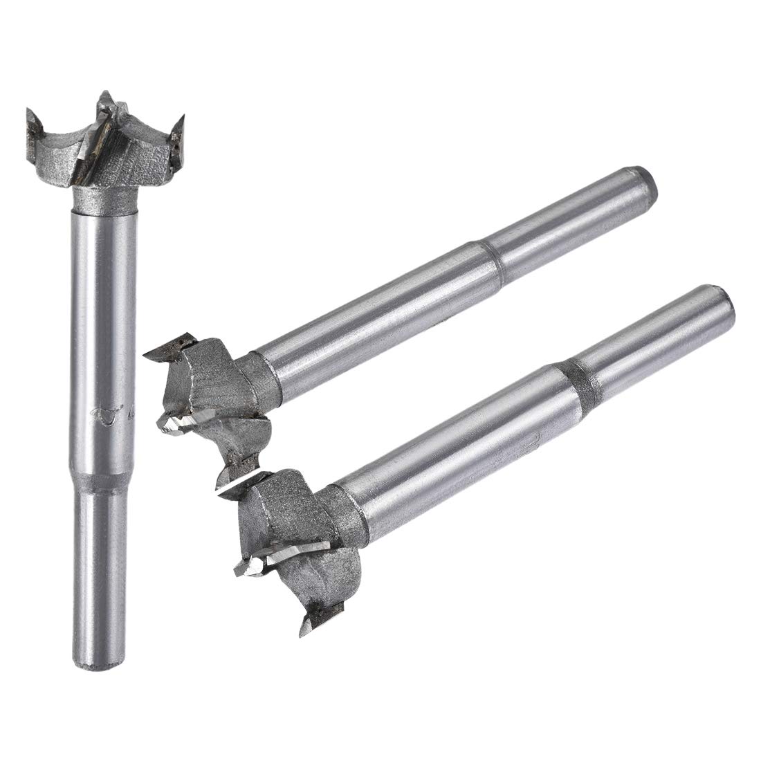 sourcing map Forstner Wood Boring Drill Bits 19mm 20mm 21mm Dia. Hole Saw Carbide Alloy Steel Tip Round Shank Cutting for Hinge Plywood Wood Tool 3in1 Set