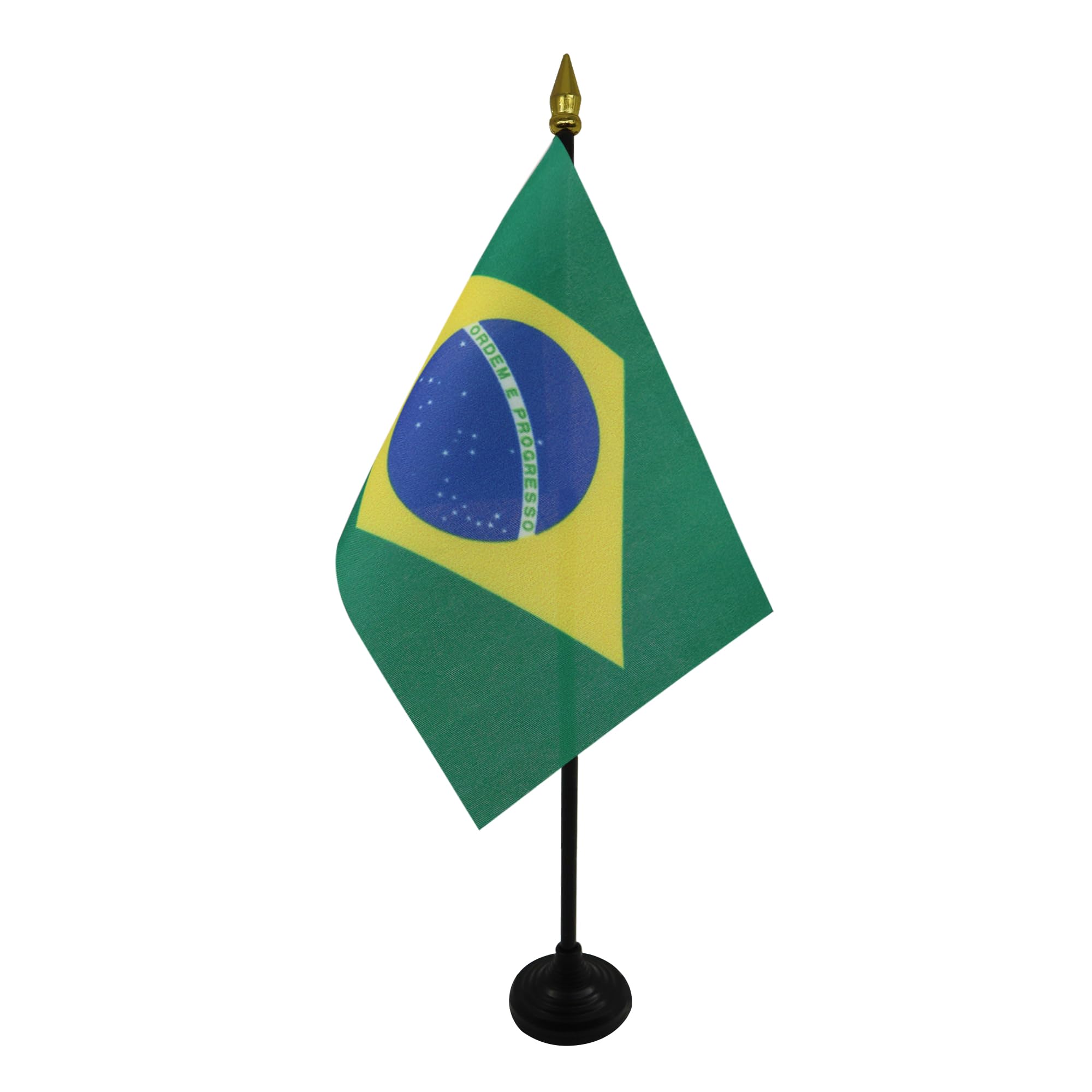 AZ FLAG - Brazil Table Flag 4'' x 6'' - Brazilian Mini Desk Flag 100% Polyester 15 x 10 cm - Office Mini Banner with 10'' Pole - Golden Spear