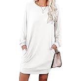 PrinStory Women's Casual Sweater Dresses Fall Winter Crewneck Loose Fit Pullover Tunic Dress with Side Pockets for Work S-4XL