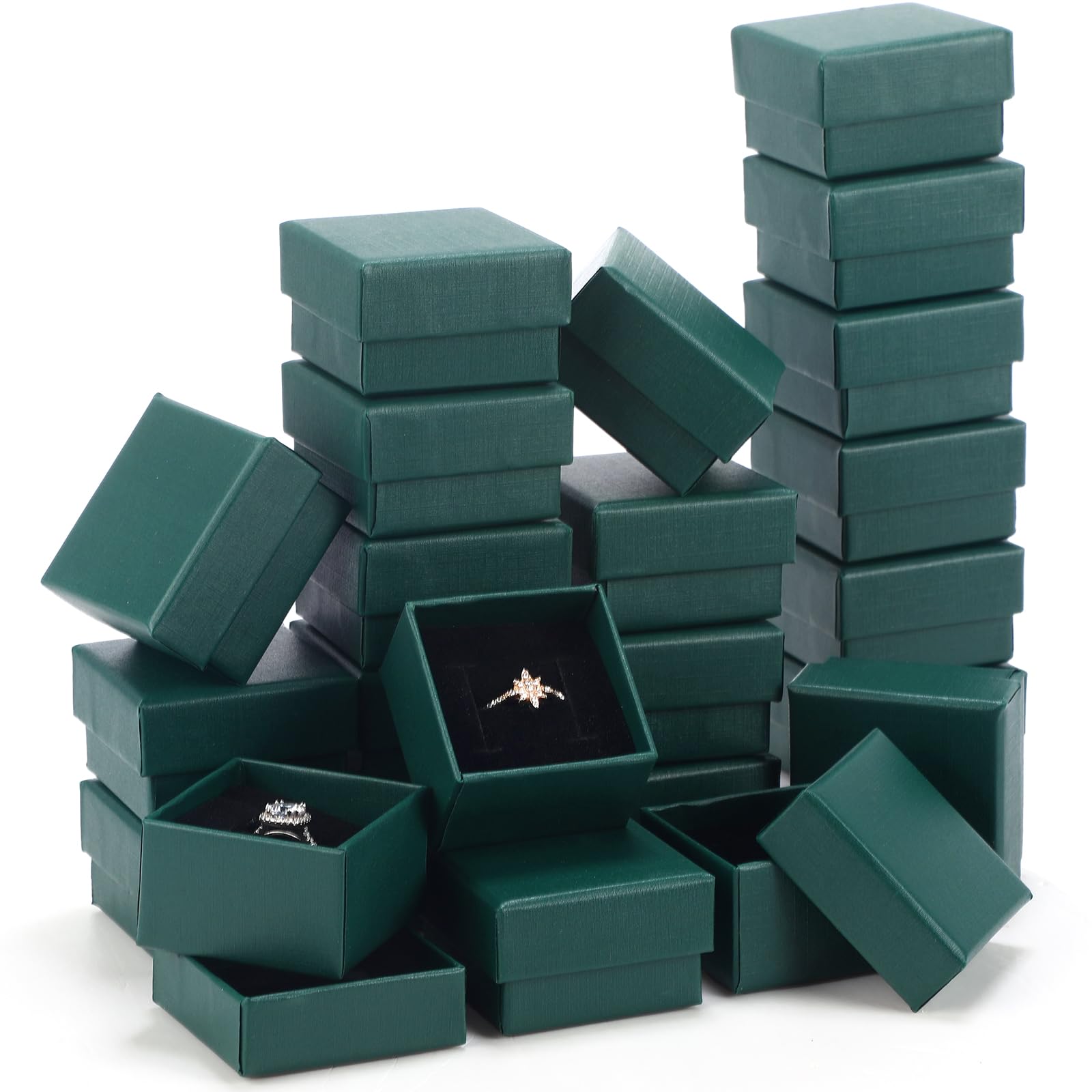 Photo 1 of Yinkin 72 Pcs Jewelry Gift Boxes Cardboard Jewelry Boxes Packaging Foam Cushion Square Gift Box for Ring Necklace Earring Display (2 x 2 x 1.2 Inch, Dark Green)