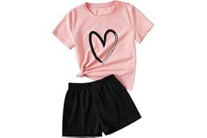 SOLY HUX Girl's Summer 2 Piece Outfits Short Sleeve Crop Top and Cute Print Shorts Sets Cute Clothing Set