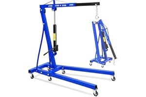 MilleLoom 2 Ton Hydraulic Engine Hoist, Cherry Picker Engine Hoist, 4400LBS Foldable Garage Crane Lifter w/Telescopic Boom & 6 Swivel Casters for Workshop, Warehouse, Auto Repair