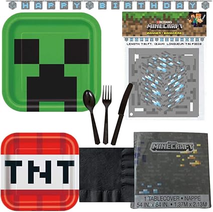 Amazon Minecraft バースデーパーティー用品 16人用 プレート テーブルカバー バナー カトラリー ナプキン パーティーグッズ おもちゃ