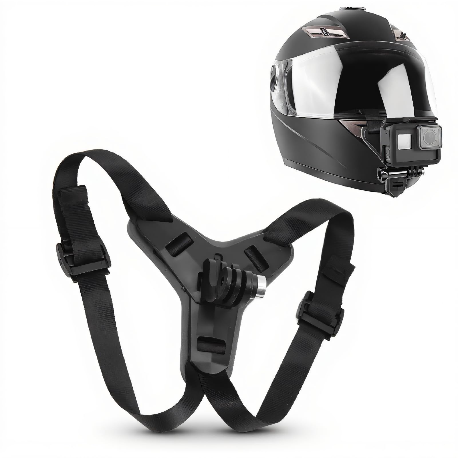 ASHATA Motorcycle Helmet Chin Mount,Helmet Chin Mount Adjustable Strap Prevent Slip Motorcycle Helmet Camera Bracket for Hero 7 6 5(Black)
